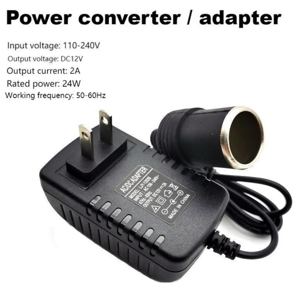 Universal 110V/ 220V AC to DC 12V Converter with Car Cigarette Lighter Adapter